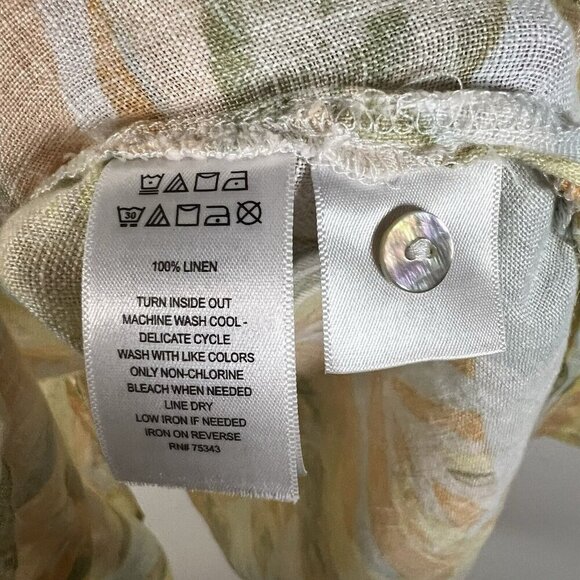 Rachel Zoe 100% Linen Tunic Top Womens 1X Pastel Tropical Roll Tab Sleeve - Picture 7 of 8